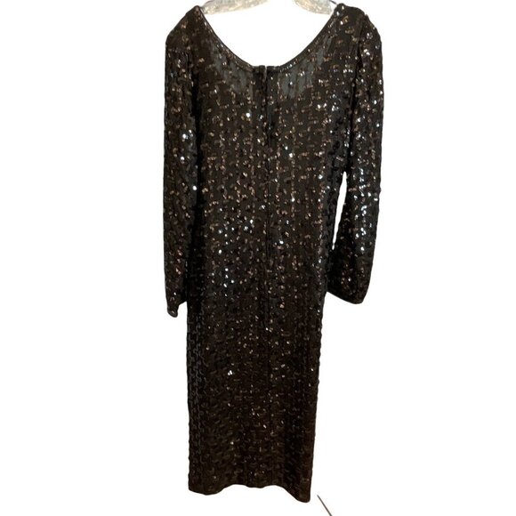 Lee Jordan Vintage Made in USA Black Sequined Scoop Neck Formal Dress Sz 16 - Picture 2 of 8